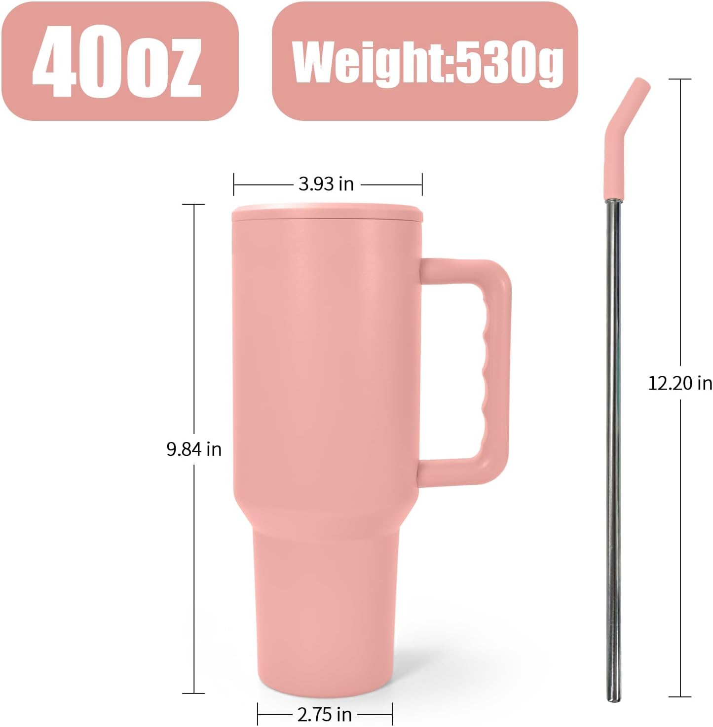 AGH 40 oz Sublimation Tumbler with Handle 4-Pack Stainless Steel Insulated Tumblers Blanks Water Bottle Travel Cups Matte Pink - Image 2