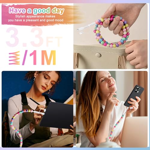 Image of Aolcev USB C Cable for iPhone Charging Cord 3.3FT 2 in 1 Multi Cute Beaded Phone Charger [MFi Certified] USB A to USB C Fast Charging Cable Type C Charger Cord for iPhone 17 16 15 Pro Max iPad Colored