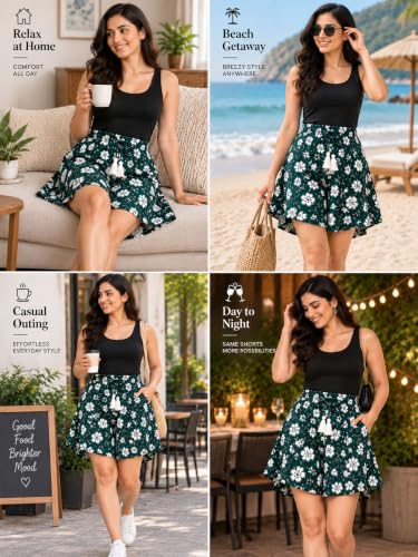 Image of B STORIES Women's Viscose Printed Lounge Culotte Shorts (Pack of 2)