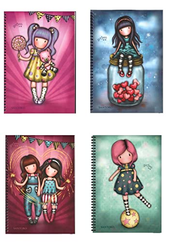 Cahiers Gorjuss Compatible avec Santoro London 4 pièces SPIRALATI carrés 5 mm pour l'école + cadeau porte-clé à paillettes