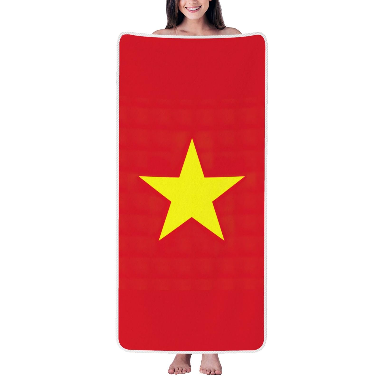Ztpowqa Women's White Vietnamese Flag Print Coral Velvet Bath Towel For Home Gym Lounging Bathroom Spa Hotel Beach Travel