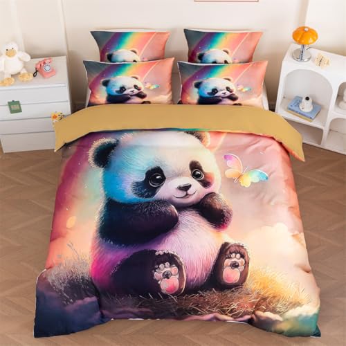 ZHDEDSP Kinder Bettwäsche-Set mit Panda-Motiv, 135x200 cm, Kissenbezug...