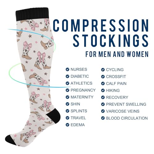 Wusikd Coquette Bows Compression Socks for Women and Men Circulation Cowgirl Boots Long Socks for Athletic Running 14