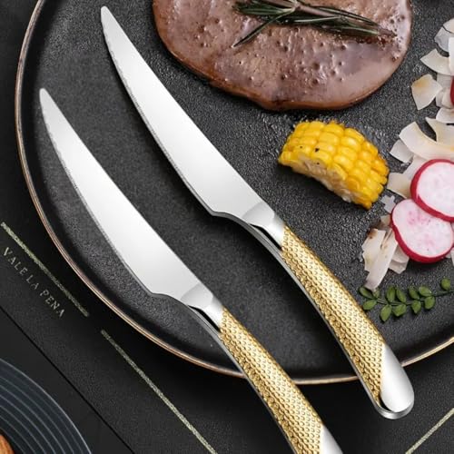 Image of Elegant Butter Spreader - Rustproof Stainless Steel, Ergonomic Grip - Perfect for Breakfast, Parties, or Kitchen Use - Polished and Easy to Clean (6 Pcs Dinner Knife, Gold)