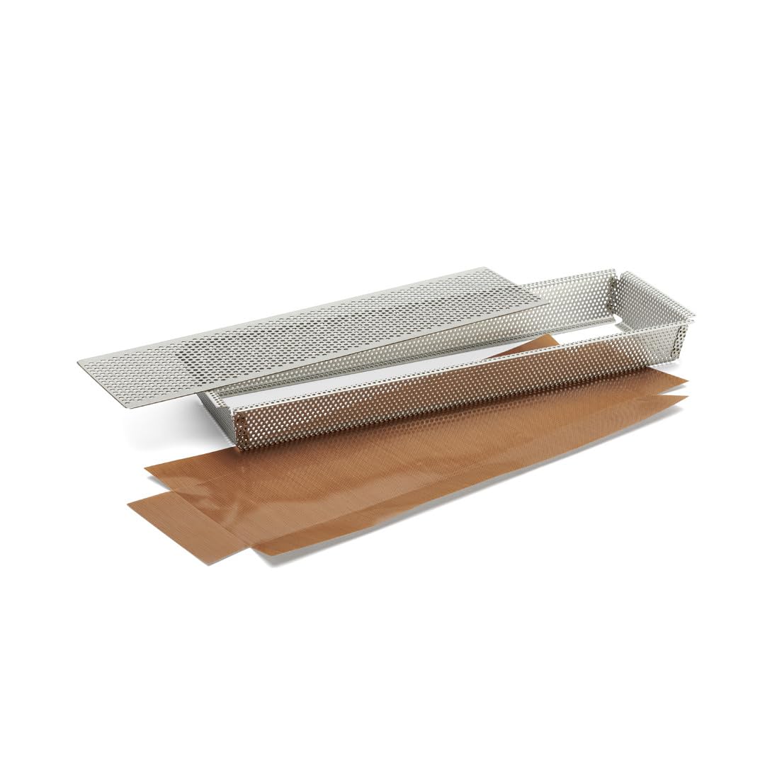 De Buyer - Moule rectangulaire à fond rectangulaire à fond amovible (2 feuilles de cuisson inclues) - 35 x 10,5 cm -, Gris,brun