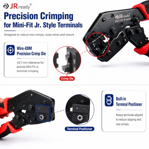 Image of JRready ST6490-ACT Mini-Fit Jr. 2 4 6 8 Pin Connector kit, w /PremiumGrade Crimp Tool, Terminal Pin 18-24 AWG, Molex Extraction Tool, Compatible with Molex Mini-Fit Jr. Connector, 4.2mm Pitch, 446 Pcs