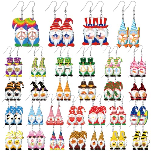 Landical 30 Pairs Fall Holiday Earrings for Women Autumn Halloween Festivals Gnome Jewelry Gift Holiday Black African Drop and Dangle Earrings(Gnome)