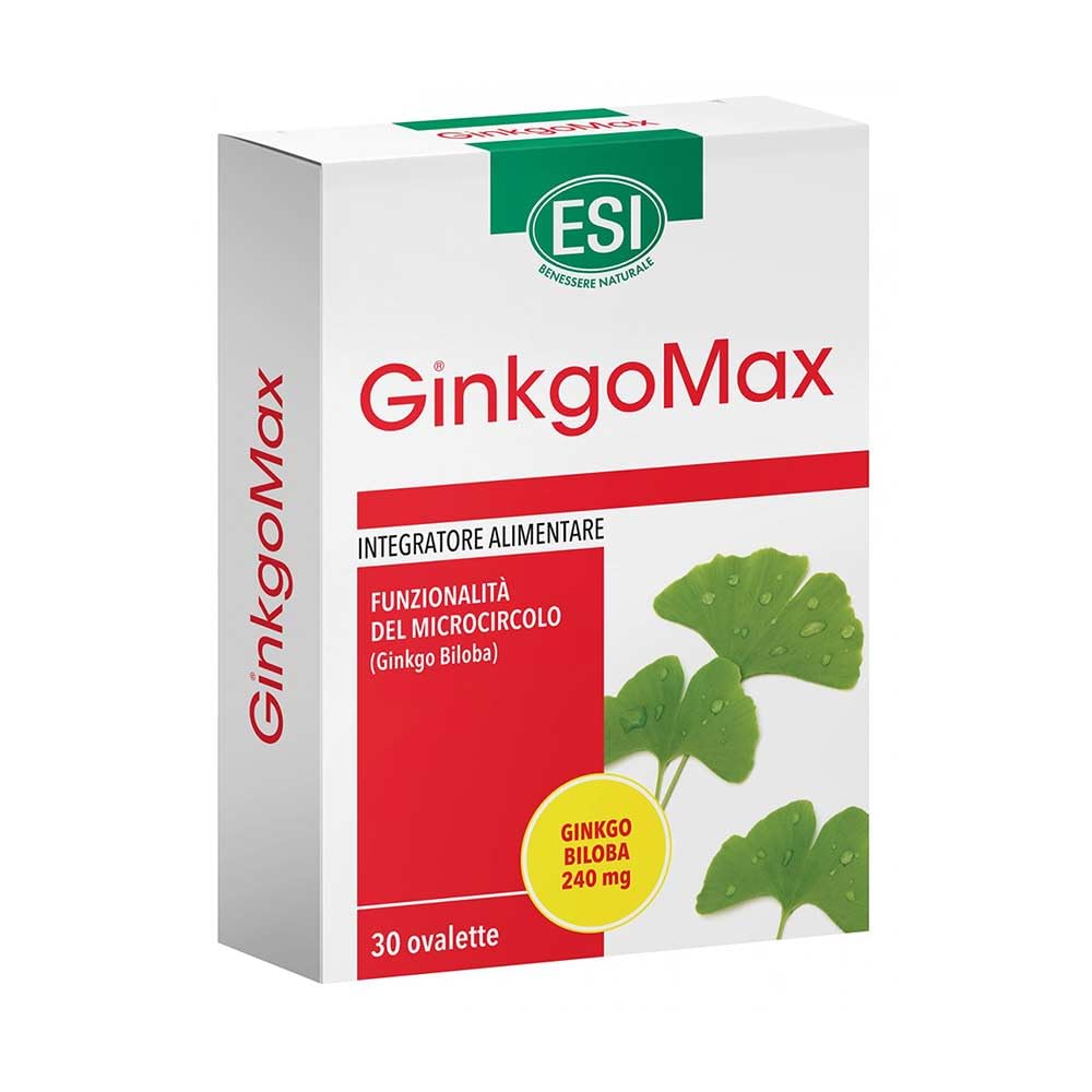 ESI - Go Up GinkgoMax, Integratore Alimentare a Base di Ginkgo Biloba, Favorisce le Funzionalità Cognitive e il Corretto Microcircolo, Senza Glutine e Vegetariano, 30 Ovalette
