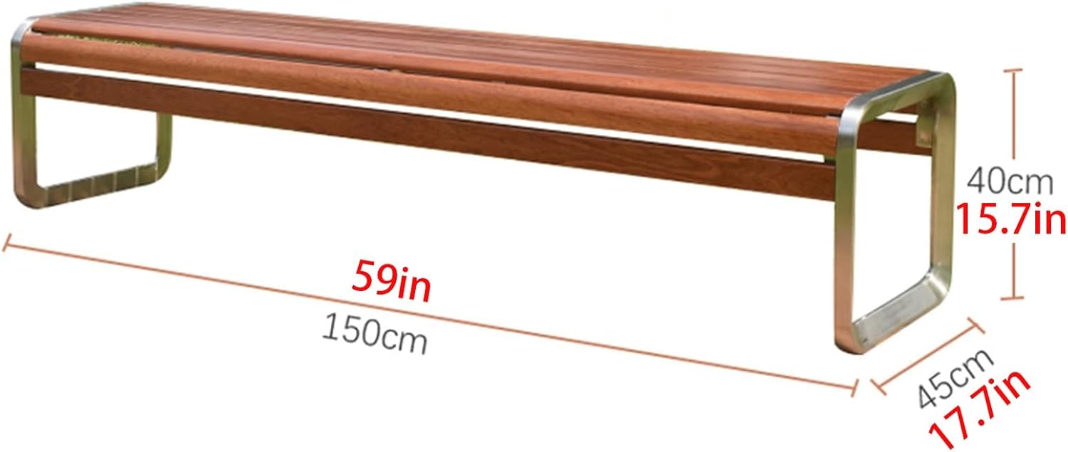 Outdoor Bench, Curved Design Garden Bench, 2 Seaters Metal Bench, Wooden Backless Bench, All Weather Patio Park Bench