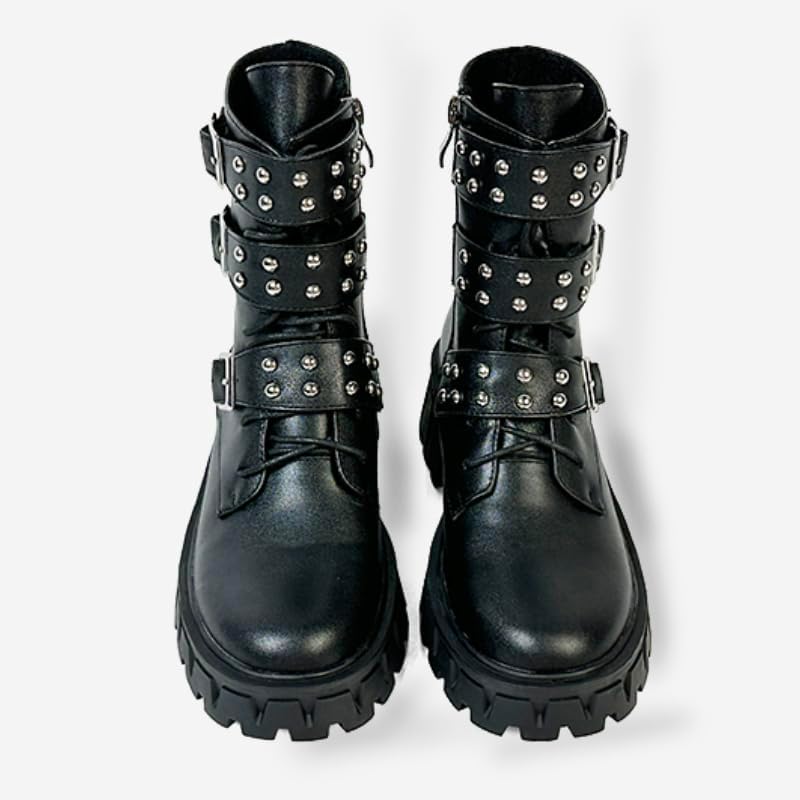 MEOTINA Platform Goth Boots for Women Chunky Heel Lace Up Ankle Boots Black Combat Boot Rave Booties with Zipper Buckle Gothic Shoes - Image 6