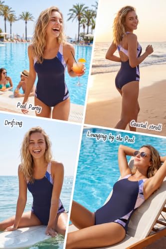 Image of Beautikini Period Swimwear One Piece Leakproof Menstrual Swimsuit Racerback Color Block Bathing Suit for Teen Girls Women