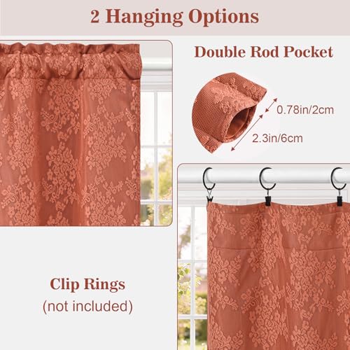 Image of Yinhua Terracotta Kitchen Curtains 36 Inch Length Double Layer Curtain Farmhouse Blackout Curtains for Kitchen Rod Pocket Short Curtain for Windows, Bathroom, Living Room, 2 Panels