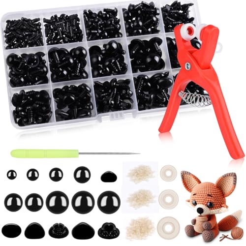 567Pcs Safety Eyes and Noses for Crocheting,1Pack Safety Eye Tool ，5 Size Safety Eyes & 6 Type Safety Noses with 300Pcs Washers,Safety Eye Set for Amigurumi,Stuffed Animals Safety Eyes
