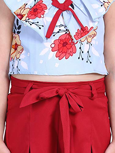 Image of Naughty Ninos Girls Blue Floral Printed Top with Red Shorts