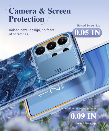 Image of GVIEWIN for Samsung Galaxy S26 Ultra Case, [Slide Camera Cover & Built-in HD Screen Protector] [2 Front Frames] Shockproof Military Grade Protective Marble Phone Case for S26 Ultra 6.9 inch (Star Abyss)