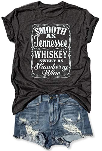 Smooth As Tennessee Women Vintage Country Shirts Nashville Country Concert T Shirt Summer Casual Retro Graphic Tees Top (M, X Dark Grey)