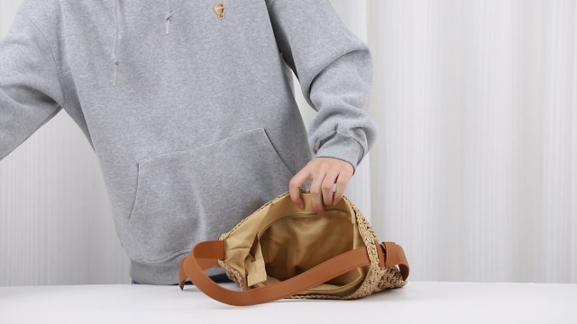Bolso de playa tejido para mujer con asa PU miniatura 7