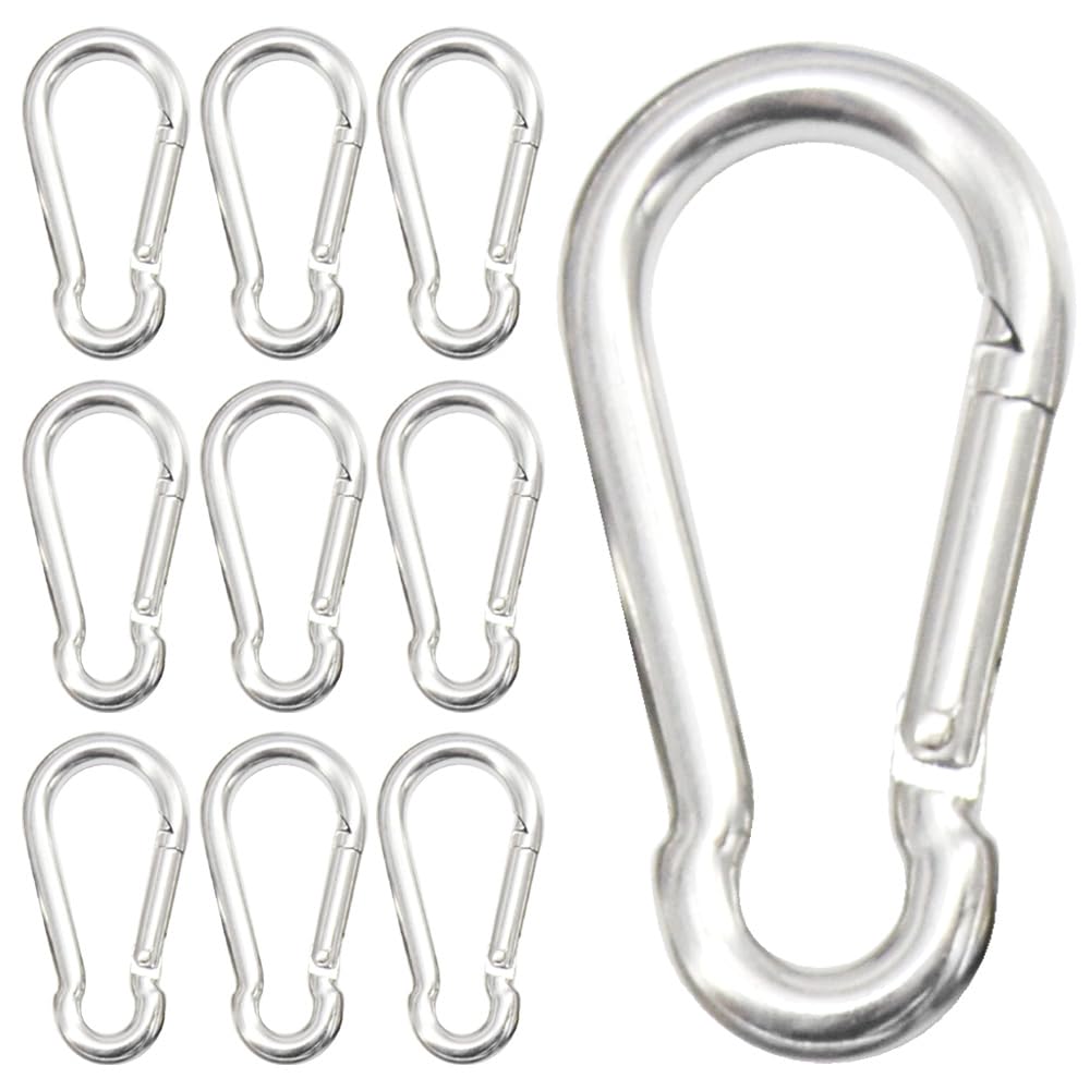 CEEYSEE 10Pcs Spring Snap Hooks M6 304 Stainless Steel Carabiner Clip Heavy Duty Rope Connector Keychain Clips Carabine Spring Clasp for Outdoor Camping Fishing (U/M6/DG)