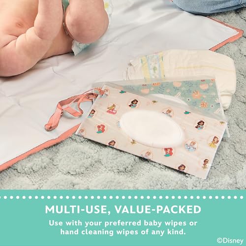 Image of Disney Baby by J.L. Childress Reusable Wet Wipes Case Pouch - Refillable Baby Wipes Dispenser, Travel Essential for On the Go, Portable Holder with Wrist Strap - Princess, 2 Pack