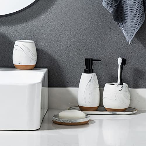 Rqyixi Bathroom Accessories Set 4 Pcs Toothbrush Holder Soap Dispenser Set Ceramic Bathroom Set Contain Toothbrush Cup Soap Dispenser Soap Dish Tumble #TOP6