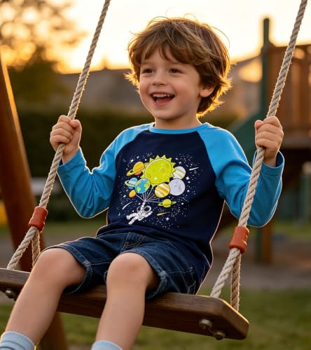 Image of Boys Construction Long Sleeve Raglan T-Shirt for 2-6 Years | Casual Tee For School, Holiday, Playdates Outdoor Trips, Cool Shirt for Truck-Loving Toddlers