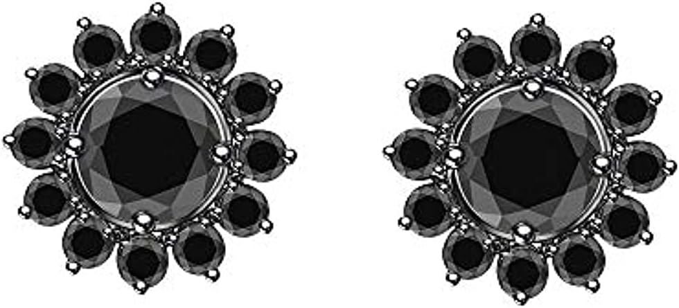 Round Cut Black Diamond 925 Sterling Silver 14K Gold Over Diamond Gemburst Halo Jacket Set Stud Earring for Women's