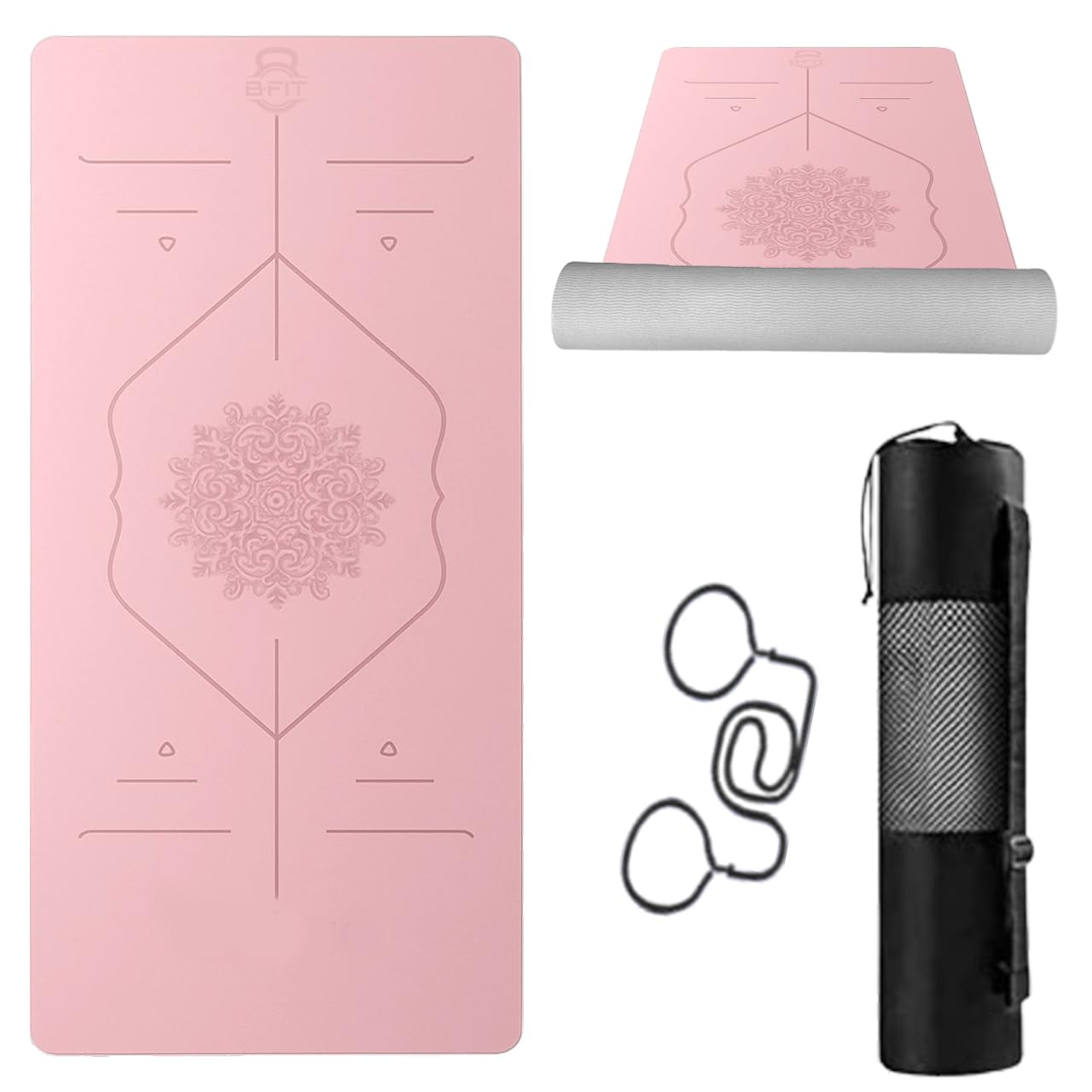 B Fit TPE Eco-Friendly TPE Yoga Mat Non Slip (6 mm) Thick 72 x 24 Inch - Alignment Lines, Dual-Layer Grip,Odorless, Carry Strap and Bag - Premium Exercise Pilates Workout Mat for Home & Studio-image-12