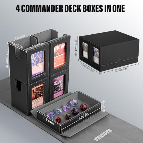 Image of Kabinka Card Deck Box for MTG Commander, Holds 400+ Double-Sleeved Cards, 5 IN 1 Detachable Card Case with Dice Tray, Fits Magic /TCG Cards, 4 Magnetic Card Holders & Dividers (Black)