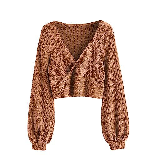 ZAFUL Women's Pullover Ribbed Batwing Lantern...