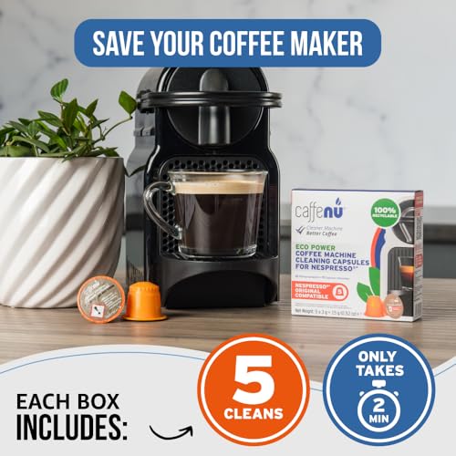 Caffenu Cleaning Capsules Compatible with Nespresso Originaline Machines, Quick and Powerful Cleaner for Brewing Chamber. Exits Through Spout. Not for Vertuo. Food Safe, 5 Cleaning Pods