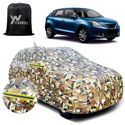 Image of Car Body Cover for Maruti Suzuki Baleno (2015 to 2021), 100% Waterproof with Mirror Pockets, Military Print, UV & Dust Protection, Triple Stitch, Sky Piping & Reflector (Jungle Print)