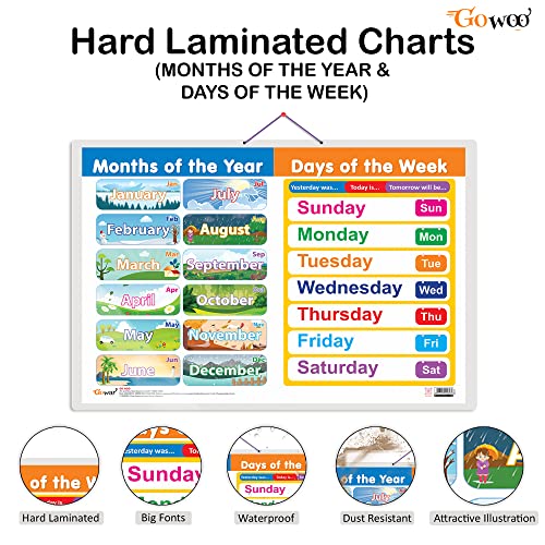 Image of MONTHS OF THE YEAR AND DAYS OF THE WEEK Educational chart with Big font and Dust resistant Lamination | 300 GSM Recyclable Chart SAHIL