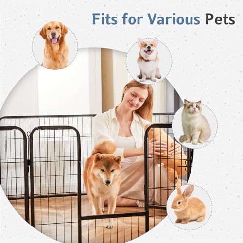 Image of DUMOS Dog Playpen 32 Inch 32 Panels Indoor Outdoor Metal Pet Fence | Foldable Dog Play Pen with Door, Portable Exercise, RV Camping, Puppy Small Medium Dogs