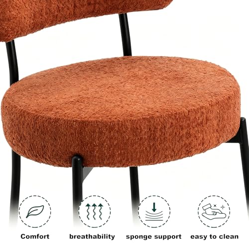 Image of Bar Stools, 30 inch Tall Bar Stools Set of 3, Boucle Upholstered Counter Height Bar Stools, Modern Bar Chairs Metal Frame with Back and Footrest for Kitchen Island,Orange Barstools