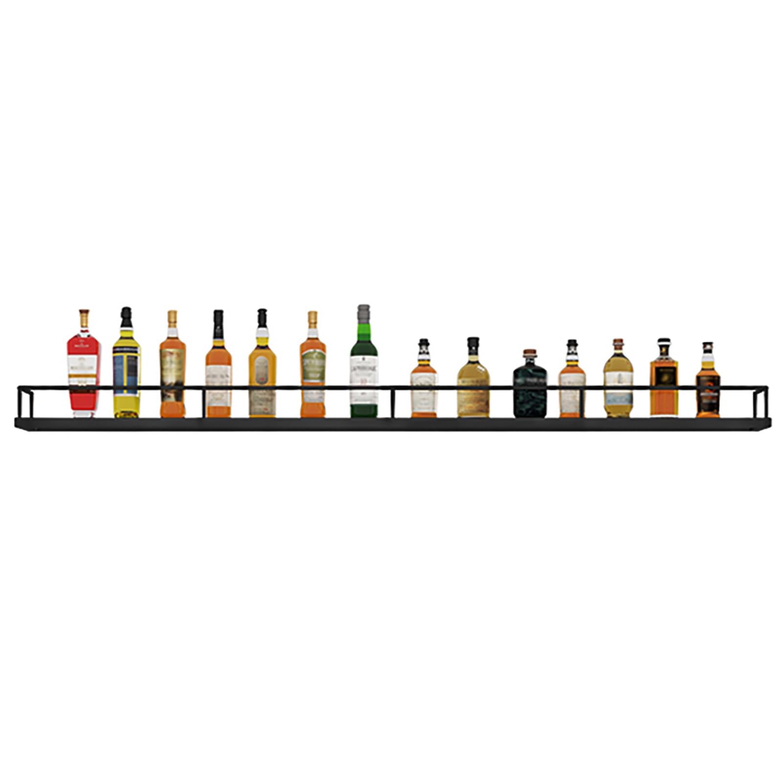 Modern Wall Mounted Wine Rack,Liquor Shelf With LED Lighting,Metal Bar Shelves For Bottle Display,Floating Storage With Glass Holder For Dining Room,Kitchen,Bar(Black(Without hook),200cm/78.7in)