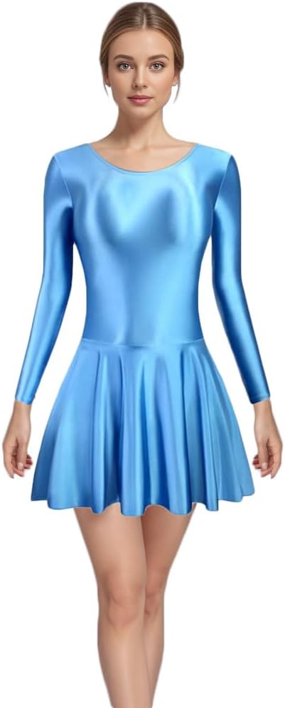 Satin Glossy Dress Oily Long Sleeved Umbrella Skirt Sports Party Multifunctional Tight Fitting Skirt