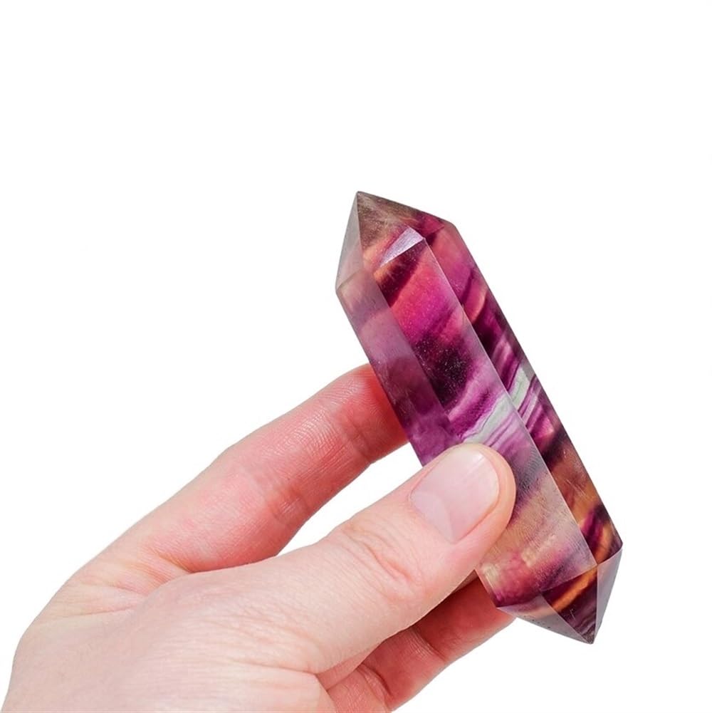 KJEBVHIRS 1PC Crystal Watermelon Fluorite Double Point Wand Rainbow Fluorite Crystal Column Home Decoration Ornaments