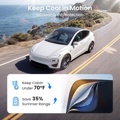 Image of REEVAA Tesla Model Y Juniper (2026-2025) Sunshade Roof Accessories, Black | OEM Fit; Full Blackout & Heat-Blocking; Protect Interior & Reduce A /C Workload; Two-Piece Magnetic Design Prevents Sagging