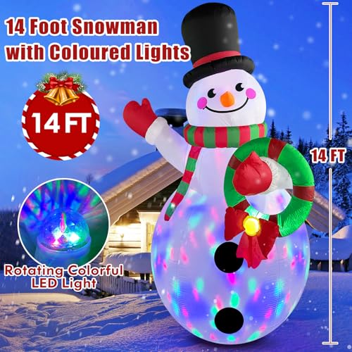 Danxilu 14FT Large Christmas Inflatables Snowman Built-in Rotating Colorful LED Lights, Giant Snowman Inflatable Outdoor Decorations Holding Garland Blow Up for Outside Yard Lawn Garden Party Holiday by Danxilu - Image 2