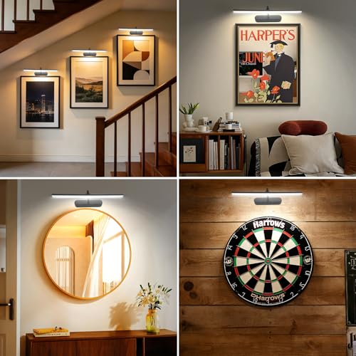 Image of RAIFOOLLY Picture Light, Art Light for Paintings, 5000mAhBattery Operated Wall Light, Remote Accent Light with Timer and Dimmable for Frame, Portrait, Dartboard - Black 2PK