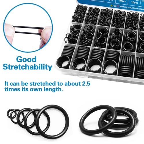 ZDBB 24 Size Rubber O Ring Set, 1120 PCS Black Small O Rings Assortment Kits