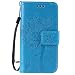 Produktbild NewTH Apple iphone 5/5S/SE Leder Schutzhülle Gepresst Baum Cat Muster Schale WeichTPU Silikon Magnetisch Stehen mit Kartensteckplätzen Cover für Apple iphone 5/5S/SE(Blau)