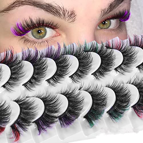 BSLVWG Coloured False Eyelashes Russian Strip Lashes Faux Mink Lashes Colored Lashes Fluffy Wispy with Color (7 MIX Colors) (02)