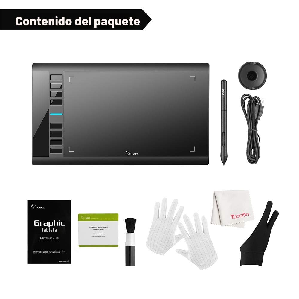 UGEE M708 Tableta Gráfica, 10 x 6 Pulgadas Gran Tableta de Dibujo, 8192 Niveles de Presión Lápiz sin Batería,Compatible con Windows 10/8/7 Mac Os Artista, Diseñador, Aficionado