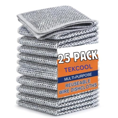 TEKCOOL (25 Pack) Non-Scratch Dish Wash Cloth, Steel Wire Dish Cl...