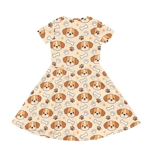 Image of Girls Dress with Pockets Basic Short Sleeve High Waist Swing Skater Dress School Party Dress for Kids