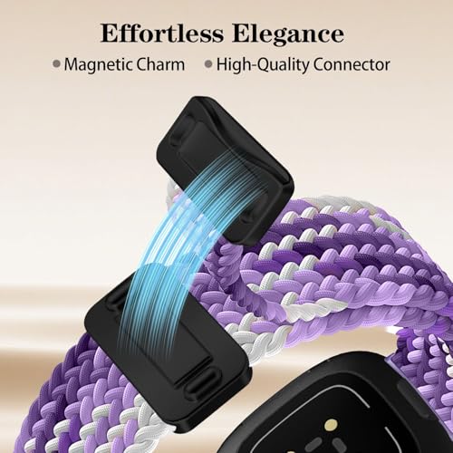 Image of HSWAI Magnetic Braided Compatible with Fitbit Versa 4 Bands for Women /Versa 3 /Sense /Sense 2 Bands, Soft Stretchy Sport Strap Woven Loop Elastic Nylon Wristbands Men