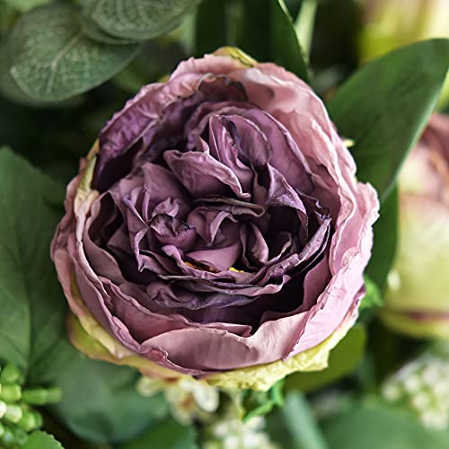 Image of FiveSeasonStuff Vintage Purple Peonies - Realistic Artificial Silk Flowers with Dry-Look Petals, 6 Stems for Rustic Home & Wedding Floral Arrangements