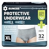 SUNKISS Incontinence Underwear for Men,Daytime Disposable Adult Pull Ups,Mens Protective Briefs with Maximum Absorbency, XLarge, Grey, 32 Count