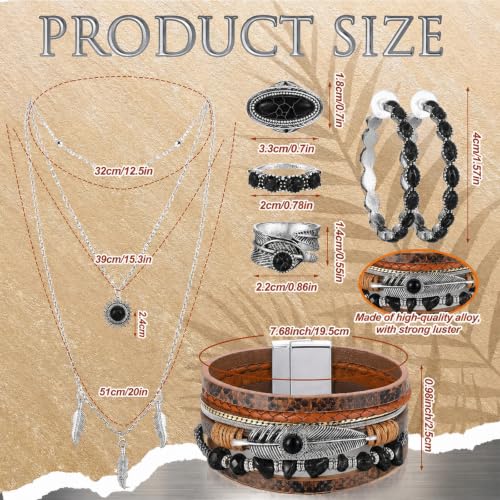 Image of Ecally Bohemian Western Jewelry Turquoise Set Women Country Pendant Long Choker Layered Bracelets Earrings Ring for Women